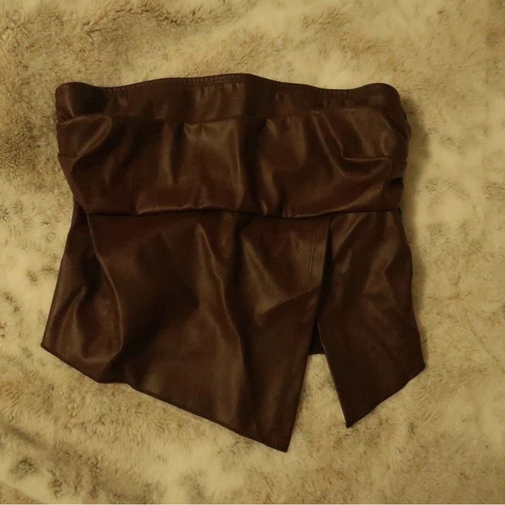 SHEIN Chocolate Brown Strapless Leather Top
